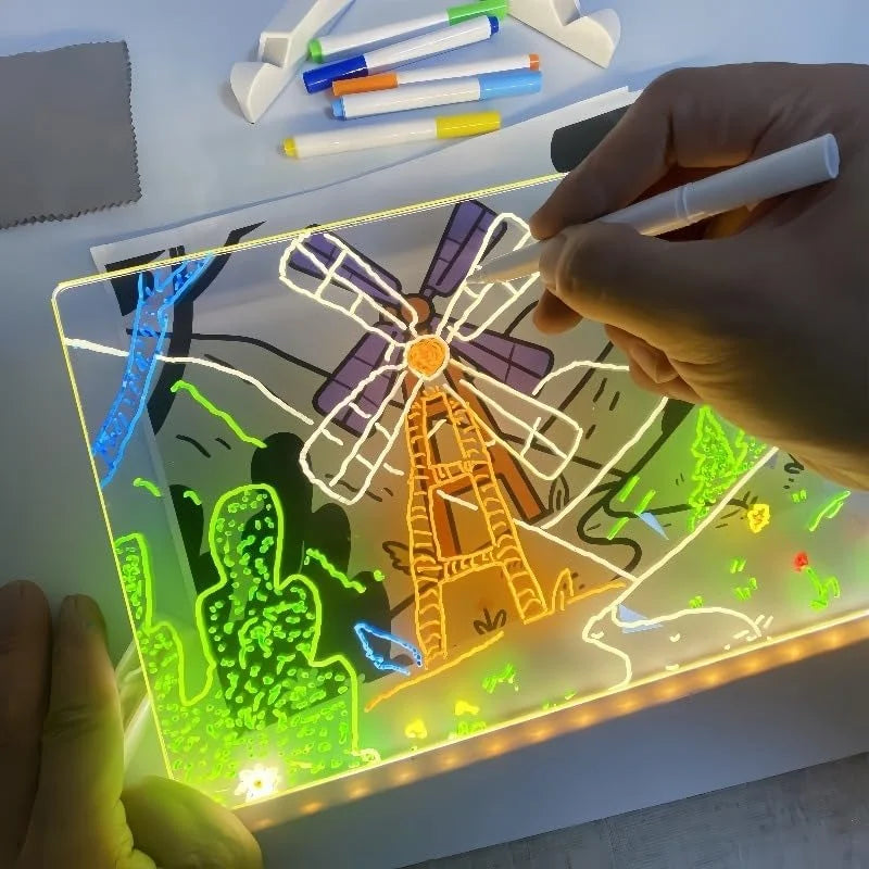 Glowboard - LED Light-Up Writing & Drawing Board, Glowboard LED Drawing Board, 7.9"X11.8" 7 Colors Acrylic Dry Erase Board with Light, Note Board with Colors, Holiday Trend Gift (7.9 * 7.9In)