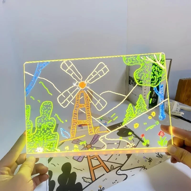 Glowboard - LED Light-Up Writing & Drawing Board, Glowboard LED Drawing Board, 7.9"X11.8" 7 Colors Acrylic Dry Erase Board with Light, Note Board with Colors, Holiday Trend Gift (7.9 * 7.9In)