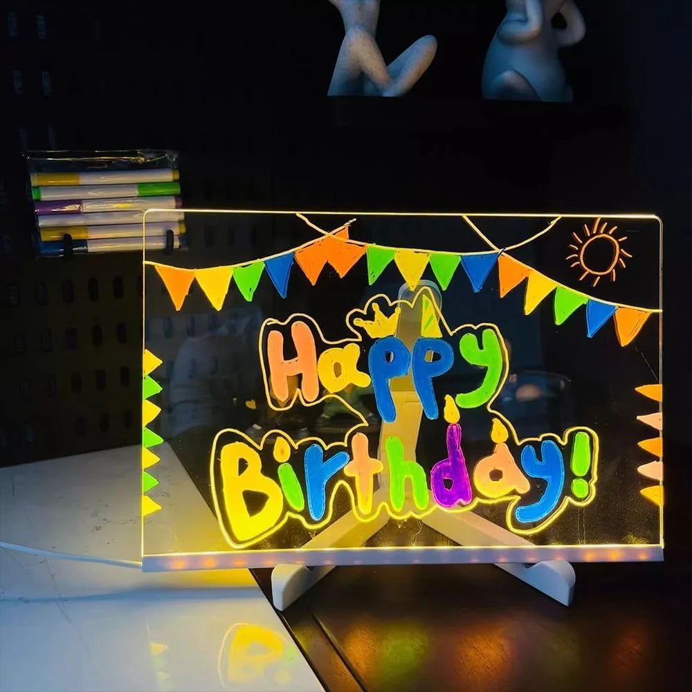 Glowboard - LED Light-Up Writing & Drawing Board, Glowboard LED Drawing Board, 7.9"X11.8" 7 Colors Acrylic Dry Erase Board with Light, Note Board with Colors, Holiday Trend Gift (7.9 * 7.9In)