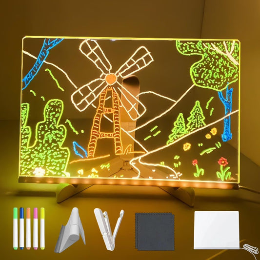 Glowboard - LED Light-Up Writing & Drawing Board, Glowboard LED Drawing Board, 7.9"X11.8" 7 Colors Acrylic Dry Erase Board with Light, Note Board with Colors, Holiday Trend Gift (7.9 * 7.9In)